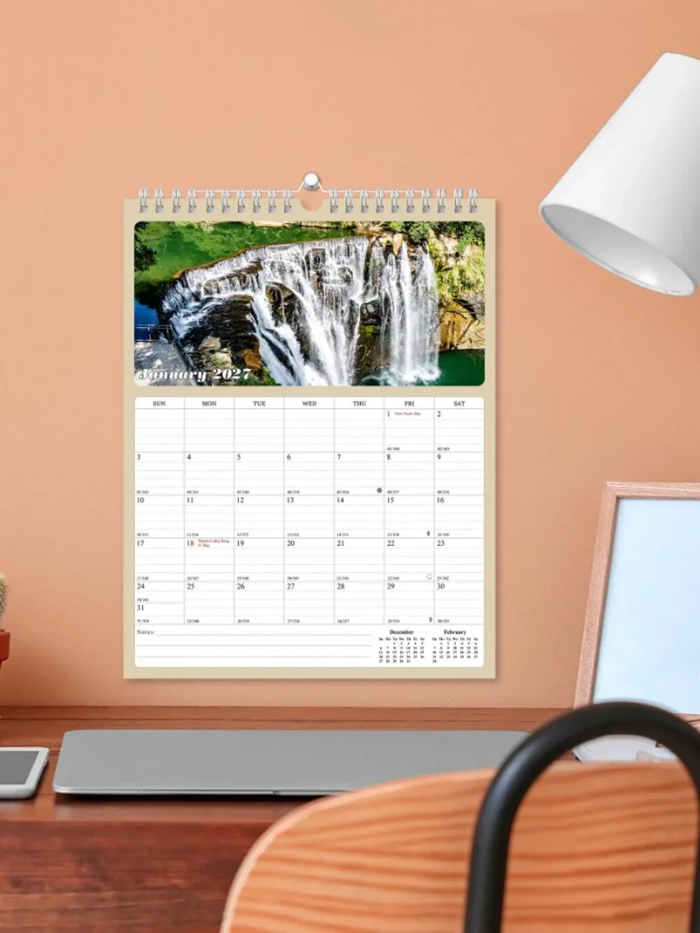 2027 Wall Calendar Spiral-bound Twin - 12 Months Planner 8.5 x 11 (Waterfalls)